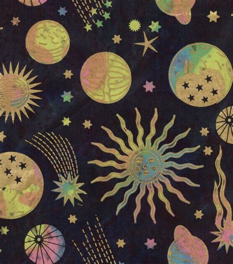 Sun Moon Planet Multi Batik Metallic Cotton Fabric 